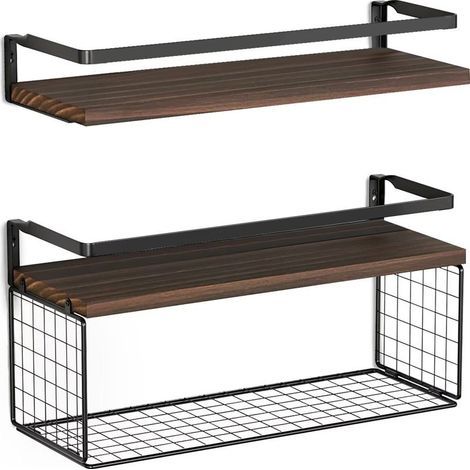 Supports et organisateurs de douche, étagères flottantes avec paniers en fil métallique, étagères de salle de bain à placer au-dessus des toilettes avec rebords de sécurité en métal (1/5)
