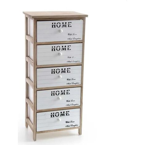 Kommode HOME aus massivem Holz, 40 x 29 x 90 cm, 5 Schubladen, shabby chic, natürliche Holzoberfläche