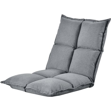 Asiento de suelo acolchado con respaldo regulable cojín de asiento de silla cama 100% poliéster esponja metal 110 cm gris claro 030003759 (1/4)