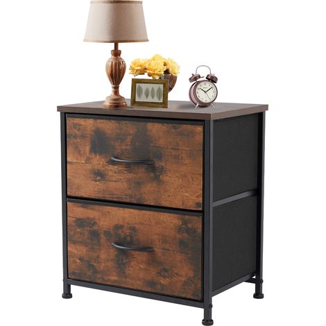 Lot de 1 Table de chevet chevet café canapé Table à thé placard de rangement poitrine vêtements affichage pour chambre 2 tiroirs en tissu armoire meubles-Brun (1/5)