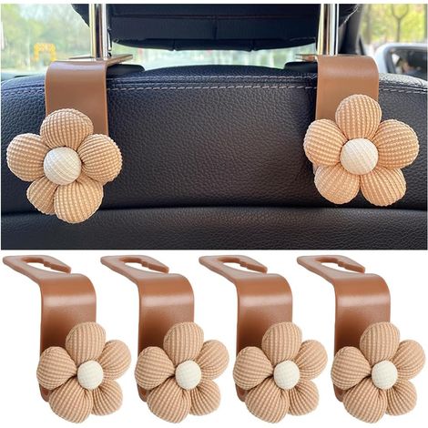 Ganchos para reposacabezas de coche (4 piezas), bonitos colgadores de asiento con forma de flor para guardar bolsos y carteras en SUV, sedanes y camiones (beige) (1/4)