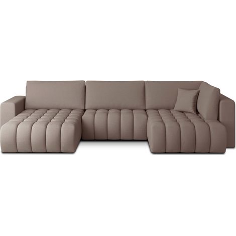 Canapé d'angle BONITA convertible 6 places beige foncé tissu – gauche – 350x175cm (1/3)