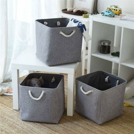 3 Cubes Rangement Tissu 25x25cm Gris, Panier Pliable Jouets Vêtements Organisation (1/4)
