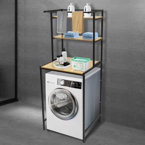 Étagère de rangement à 3 niveaux pour lave-linge et sèche-linge, étagère de rangement pour salle de bain avec tringle à vêtements, étagères de rangement pour salle de bain 69 x 60 x 176,5 cm (1/5)