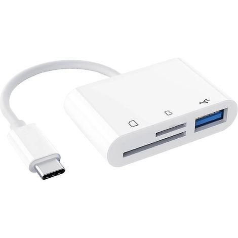Adaptateur 3-en-1 pour appareil photo, lecteur de cartes mémoire USB-C vers microSD/TF (1/5)