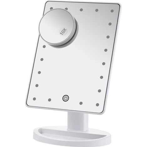 Makeup mirror with lights, table, travel and vanity mirrors with 22 LED lights and a touchscreen with 10x detail, 180° free rotation, dual power supply (1/5)