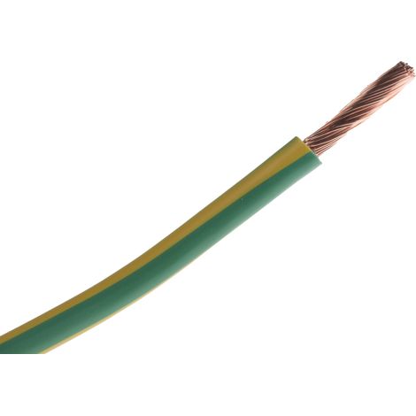 RS PRO Fil de câblage, section 10 mm², 600 V Vert/Jaune Cuivre recuit, Maximum +70 °C, 25m ( Prix pour Bobine de 25 Mètres )