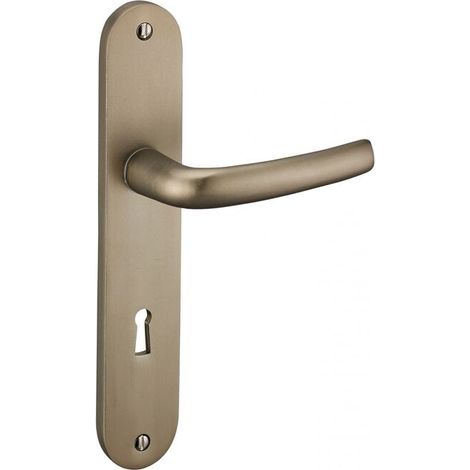 Ensemble de poignées pour porte de chambre Chantilly trou de clé, carré 7mm, entr'axes 195mm, anodisé inox - (1/2)