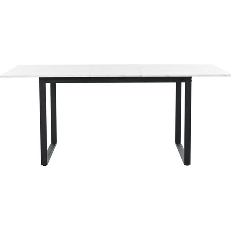 Table à manger extensible avec plateau MDF effet marbre blanc 140/180x80x75 cm, pieds en métal carré pour maison et bureau (1/5)
