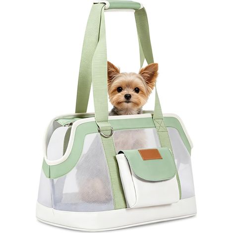 Sac de transport pour animaux de compagnie, sac à bandoulière respirant et portable pour chiens et chats, idéal pour les voyages et vétérinaire, vert et blanc