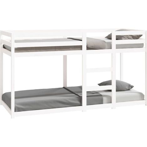 Lit superposé blanc (matelas non inclus), 80x200 cm, bois de pin massif. (1/5)