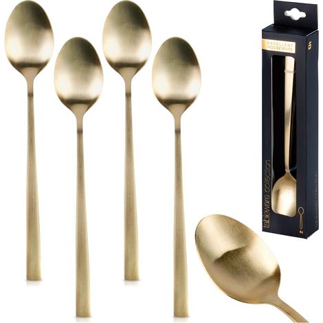 Cucharas largas de acero dorado para cócteles, juego de 4 (1/5)