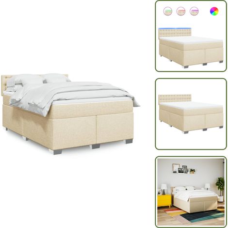 The Living Store Giroletto a Molle con Materasso Crema 160x200 cm in Tessuto - Materasso a molle insacchettate