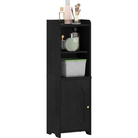 Meuble de Salle de Bain, Meuble de Rangement avec Portes, Armoire d’Angle avec Étagères Réglables, Armoire de Toilette, Noir (1/5)