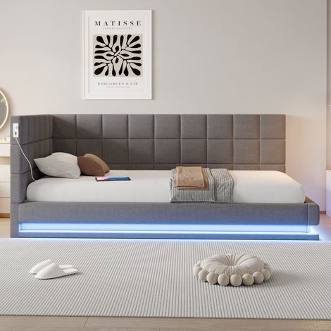 MEUBLIV Bettgestell 90x200 cm Grau – mit LED, USB und Lattenrost, ohne Matratze (1/5)