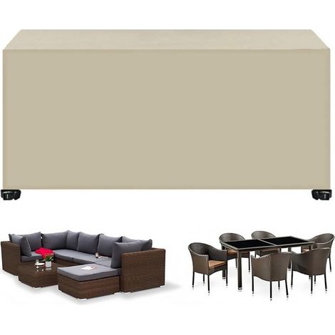Wasserdichte Gartenmöbelabdeckung 90 x 270 x 90 cm, UV-beständig, kältebeständig, winddicht, 420D Gartenmöbelplane, für Tische, Stühle, Sofa, Beige (1/5)