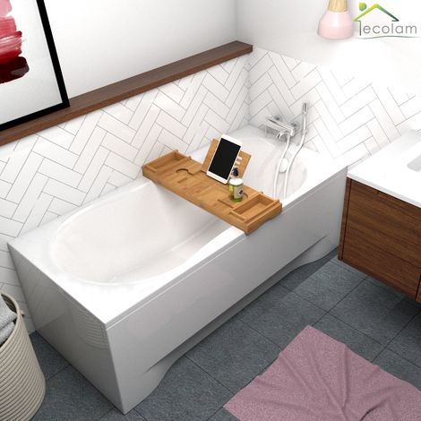 ECOLAM Baignoire rectangle Gracja 160x70 cm avec tablier + planche en bambou pieds siphon + silicone set complet (1/5)