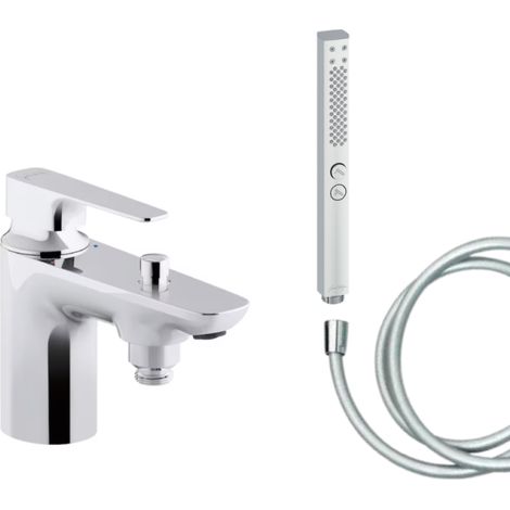 Mitigeur baignoire JACOB DELAFON Aleo+ + pommeau de douche Shift+ carré + flexible de douche lisse (1/5)