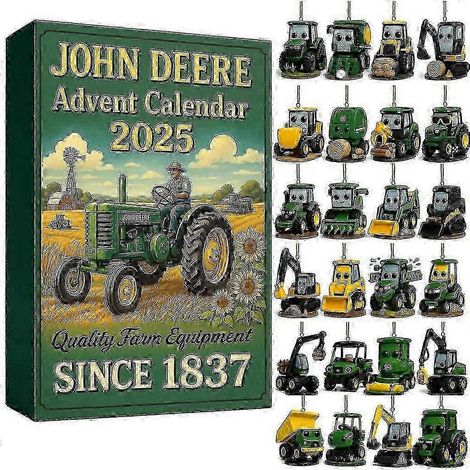 Calendrier de l'Avent John Deere 2026 (24 jours) - Décoration de sapin de Noël en forme de tracteur - Pendentif acrylique 2D - Cadeau de Noël (1/3)
