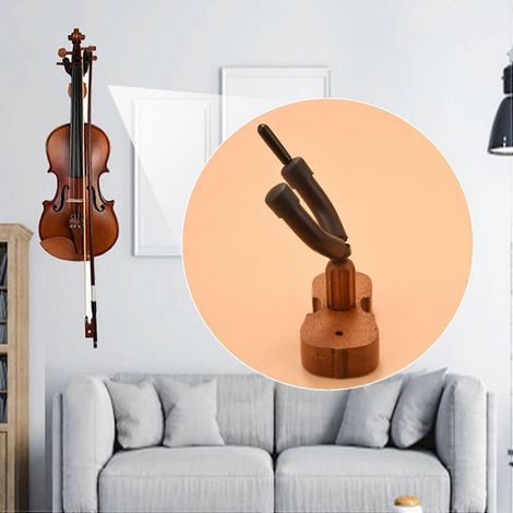 Crochet mural pour violon avec porte-archet pour la maison et le studio (acajou)couleur bois (1/5)