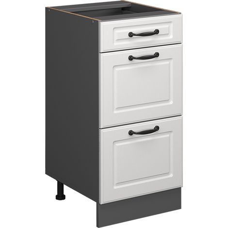 Mueble bajo de cocina R-Line, Blanco casa de campo, 40 cm con cajones, sin encimera, Vicco (1/5)