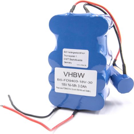 vhbw Batería reemplaza Bosch 751993, FD9403, 100W + 10W, FD9403 para robot limpieza (3000 mAh, 18 V, NiMH)