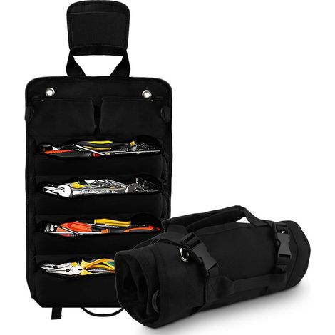 Ej.Life Sac à outils enroulable - Petit sac à outils avec poches détachables, organiseur à outils robuste et enroulable - Kit de rangement pour mécanicien et électricien, cadeaux pour homme,noir (1/5)