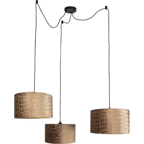 QAZQA Pendant Lamp Black with Crocodile Shade and Gold Interior
