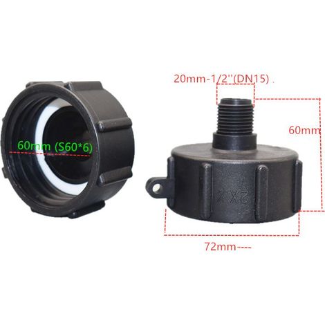Set mit 2 IBC-Adaptern S60x6 auf 1/2"-Grobgewinde-Reduzierstück mit Kappe, Tankadapter, IBC-Tankhahnadapter, Schlauchadapter für Regenwassertank-Fassventil (1/5)