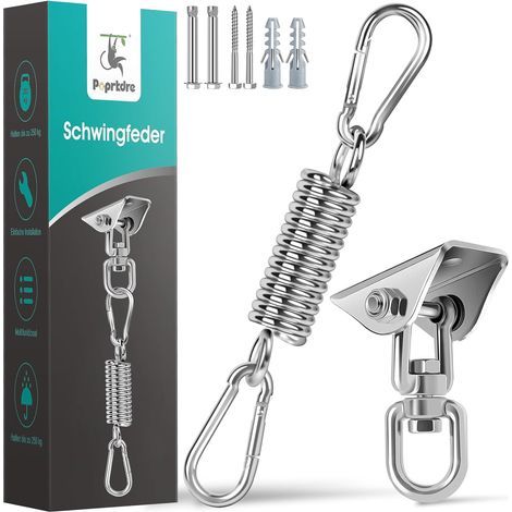Stahlfeder für Hängematte, Tragkraft bis zu 250 kg, mit 2 Karabinerhaken, 360° drehbarer Haken für Hängematte, Hängesessel (1/5)
