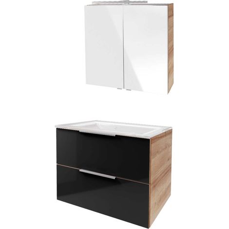 Fackelmann B. BRILLANT Badmöbel Set 3-teilig 80 cm, Anthrazit Glas/Braun, Glas+Spiegelschrank"-"90315145 (1/5)