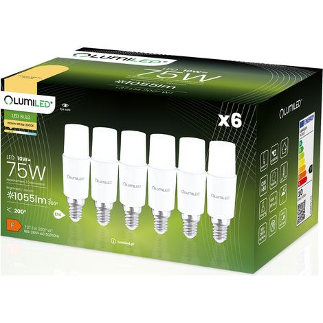 6x LED-Lampe E14 Röhrenform T37 10W = 75W 1055lm 3000K Warmweiß 200° LUMILED