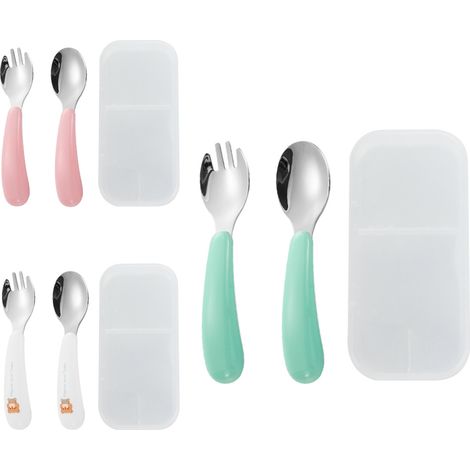 Couverts Enfant - Fourchettes Et Cuillères En Acier Inoxydable Et Silicone Alimentaire - Poignées Épaisses Antidérapantes - Longueur Adaptée Aux Débutants - Lot De 6 Pièces (1/5)
