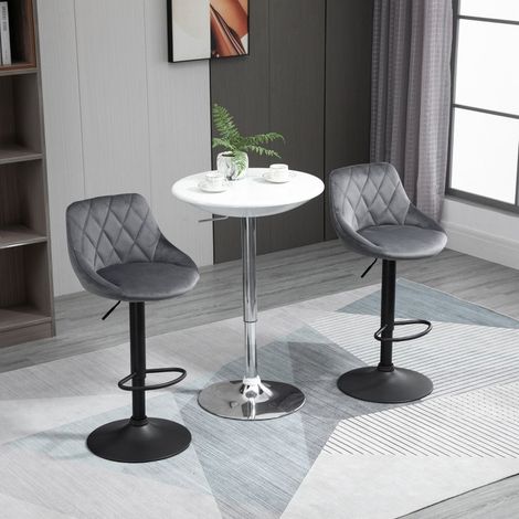Lot de 2 tabourets de bar réglables avec dossier en velours gris foncé pieds métal pivotants (1/5)