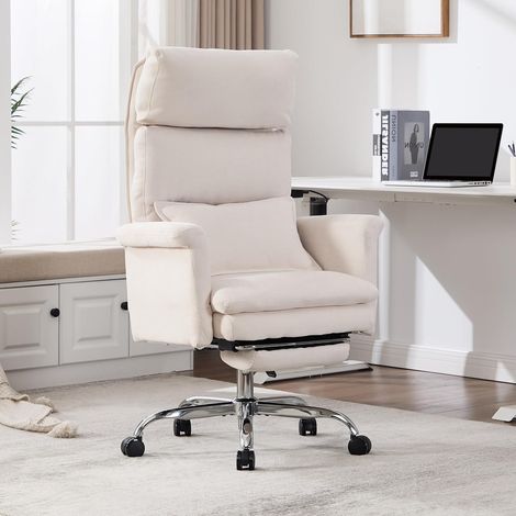 UEV Chaise de Loisirs 226 kg(500lb), Fauteuil Pivotant en Chenille, Appuie-Tête et Accoudoirs Rabattables, Coussin Double Couche, 90-150 ° inclinable, Siege Large avec Oreiller Lombaire, Beige