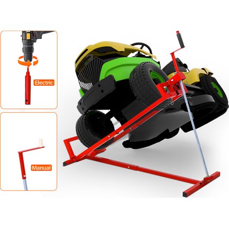 Support de réparation repliable en acier pour tondeuse à gazon. Capacité 400 kg,chariot télescopique avec poignée d’entretien,couleur rouge.