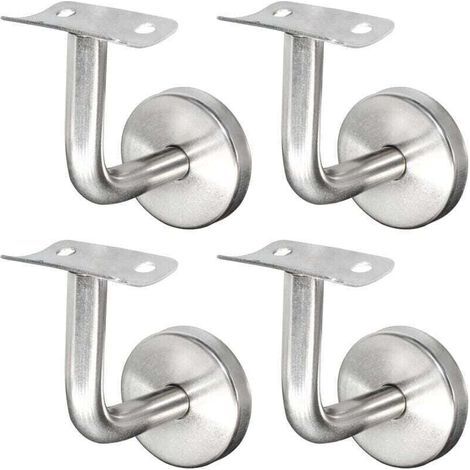 Supports de Main Courante pour Fixation Murale Supports de Rail d\'escalier Inox Supports Muraux Supports de Main Courante pour Rampe Escalier Support Mural de Garde-Corps Argent 4 Pices (1/4)