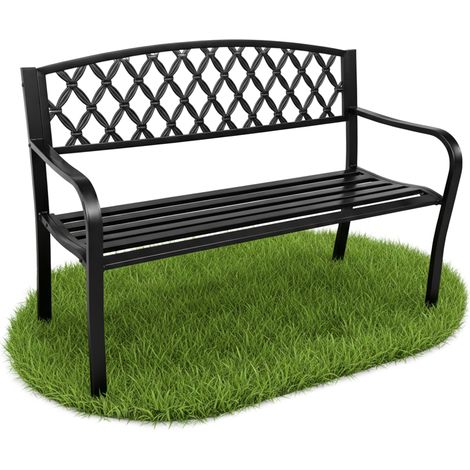 Gartenbank CLASSICO Schwarz mit Stahlfüßen und Gusseisen-Rückenlehne Breite 127 cm (1/5)