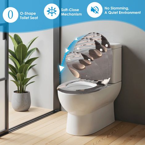 Abattant WC rond en urée-formaldéhyde, robuste, avec fermeture freinée et démontage rapide, compatible avec les toilettes rondes standards (1/5)