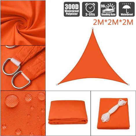 Jardin Piscine Impermeable Voile D Ombrage Triangle Toile Solaire Parasol Orange 2x2x2M (1/4)