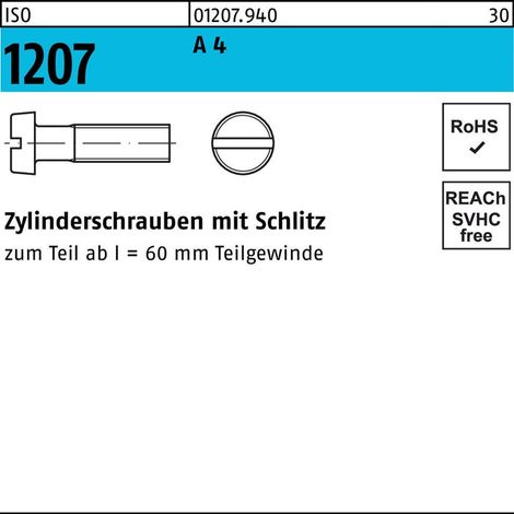 ISO 1207 Zylinderkopfschraube M2,5x8 Edelstahl A4 blank Schlitz 1000 Stk (1/2)