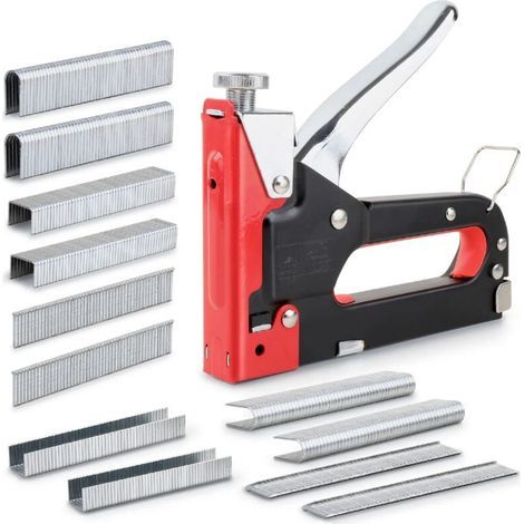 Hochleistungs-3-in-1-Tacker zur Reparatur von Holz- und Stoffmöbeln. Schneller manueller Nagelpistole. Leistungsstarker Tacker (rot und schwarz).