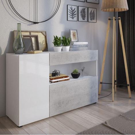 Credenza Moderna Bianco Cemento 130x41x81 cm Buffet Soggiorno