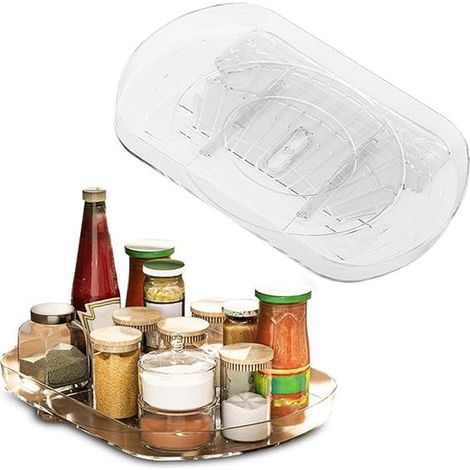 Étagère rotative pour réfrigérateur - support de rangement pour réfrigérateur - convient aux placards de cuisine, réfrigérateurs, tables à manger, garde-manger, plans de travail, etc. transparente (1/5)