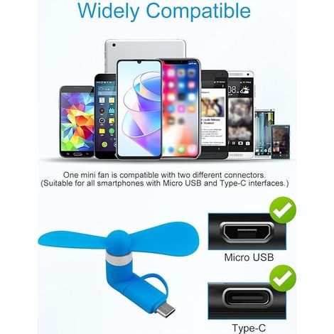 5 Pcs 2 In 1 Mini Ventilateurs USB, Portable Petit Ventilateur Universel, Ventilateur Silencieux pour appareils d'été Mini ventilateur pour port Micro USB Type C pour Téléphone Portable Tablette (1/5)