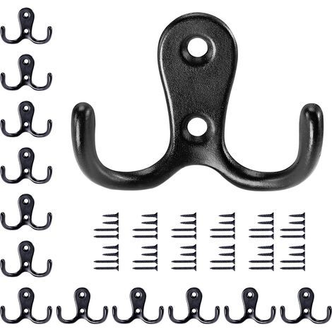 12 Pack Vintage Metal Wall Hooks with Screws for Bathroom Kitchen Black (1/5)