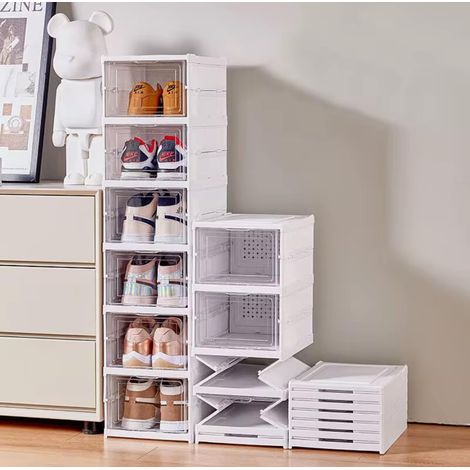 6 Boîte à chaussures, Plastique rigide transparent, Porte magnétique, Empilable, Pour maison (1/5)