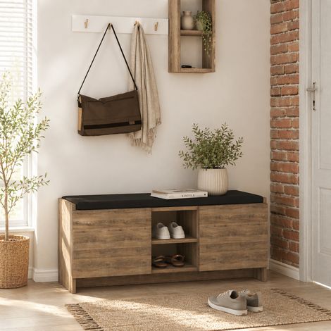 Schuhschrank, dunkle Eiche, Melamin – sechs Fächer – 110 x 43 x