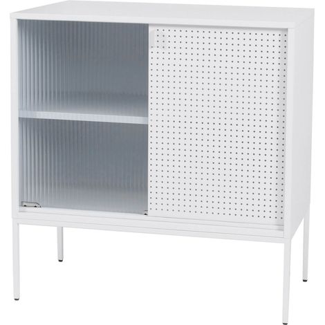 [NEUWERTIG] Kommode HHG-455, Schrank Sideboard Highboard, Industrial Staufächer Schiebetüren Metall 85x80x45cm weiß