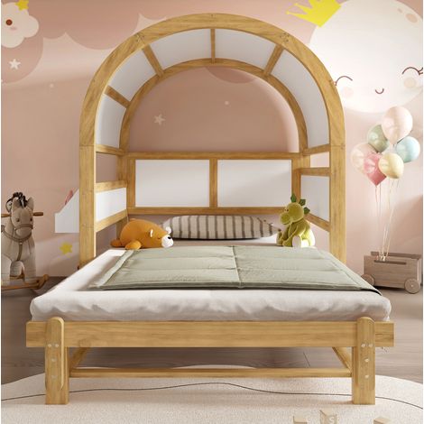 Letto giorno per bambini 140x200 cm, con letto estraibile, in pino e MDF, bianco naturale, senza materasso (1/5)
